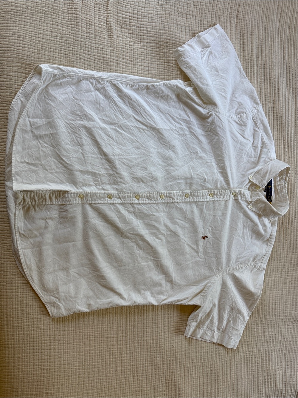 Ralph Lauren White Short-Sleeve Button-Up Shirt with Embroidered Pony